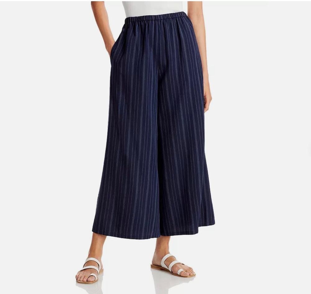 NWT Vince Navy Blue Pinstripe High Rise Flare Wide Leg Crop Culotte Pant Size XL